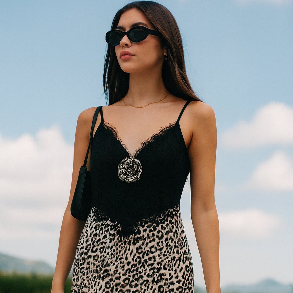 WAYF Leopard Lace Maxi Sleeveless‎ Dress Sexy & Fun size S New